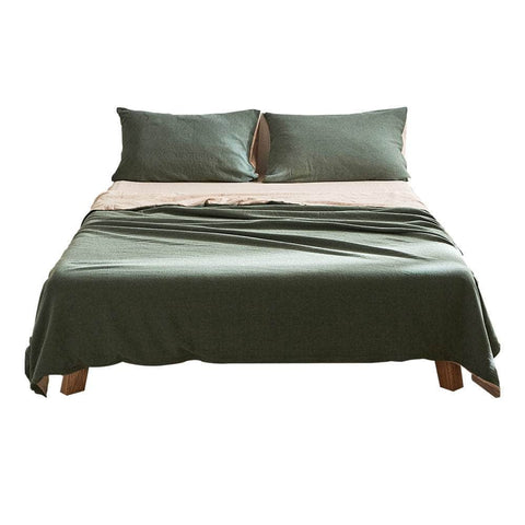 Cotton Bed Sheets Set Green Beige Cover Double