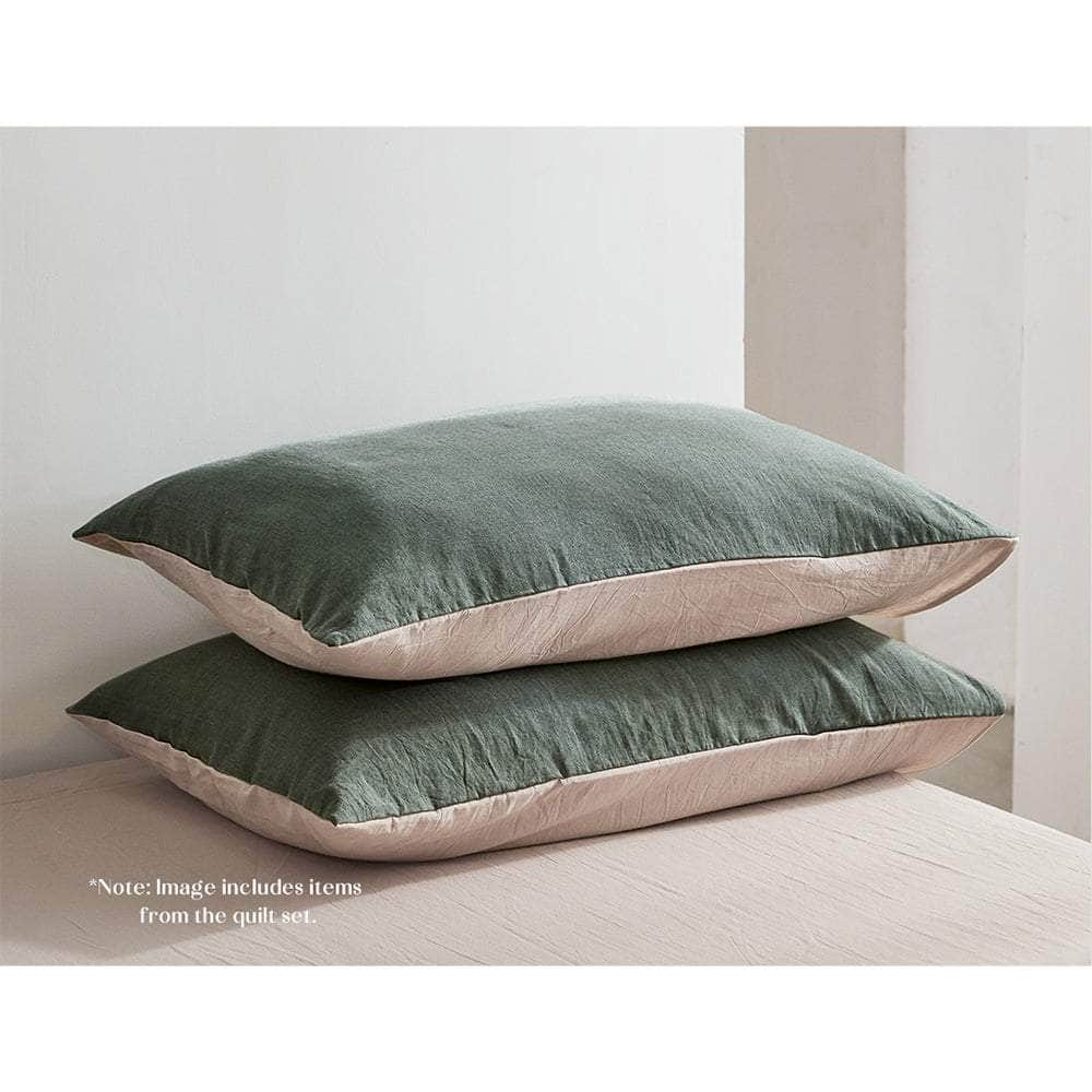 Cotton Bed Sheets Set Green Beige Cover Double