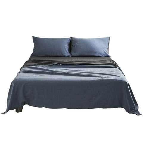 Cotton Bed Sheets Set Navy Grey Cover Double