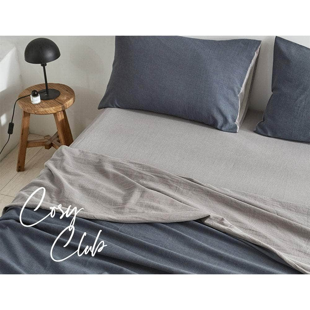 Cotton Bed Sheets Set Navy Grey Cover Double