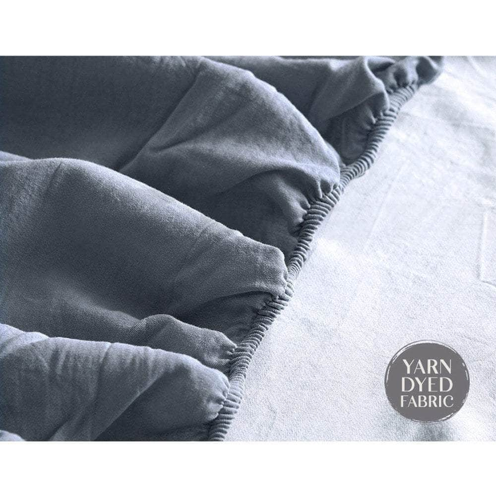 Cotton Bed Sheets Set Navy Grey Cover Single