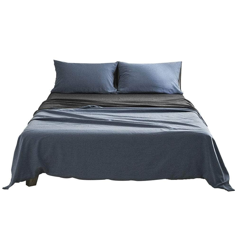 Cotton Bed Sheets Set Navy Grey Cover Single