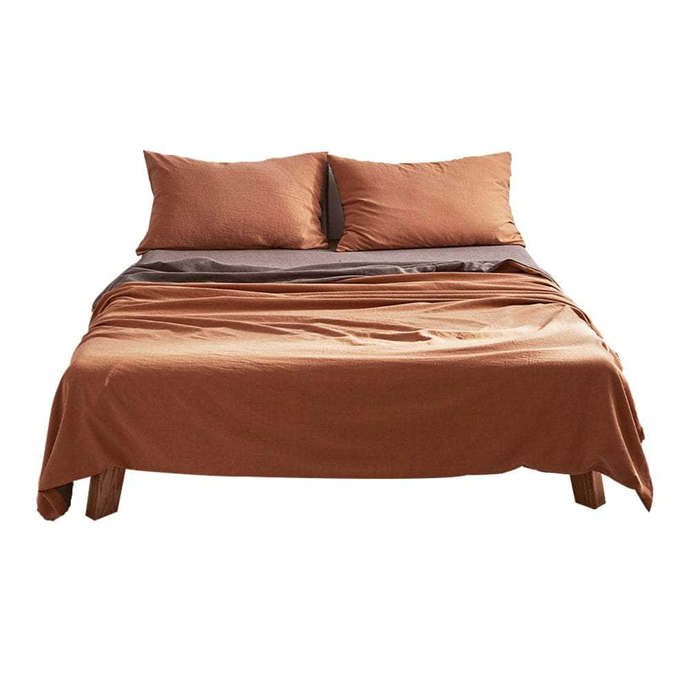 Cotton Bed Sheets Set Orange Brown Cover Single