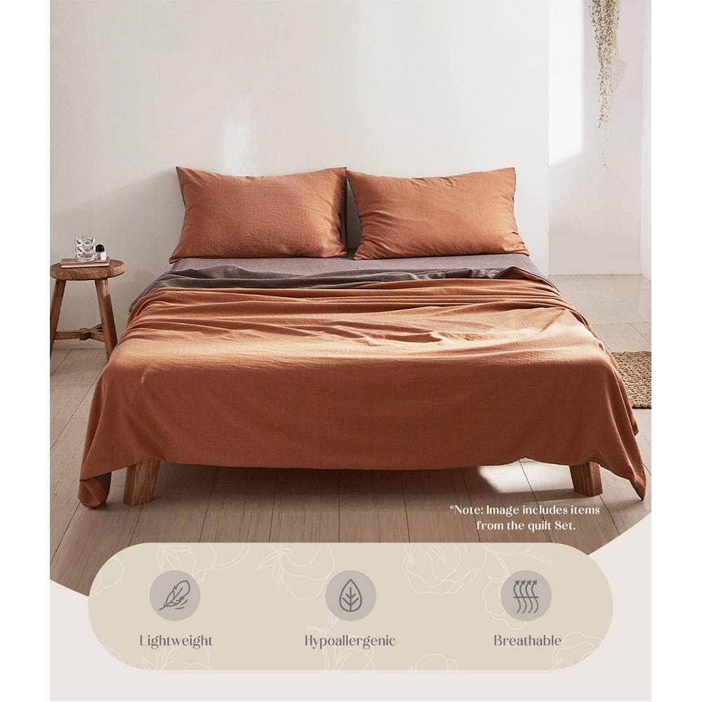 Cotton Bed Sheets Set Orange Brown Cover Single