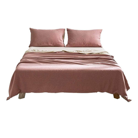 Cotton Bed Sheets Set Red Beige Cover Double