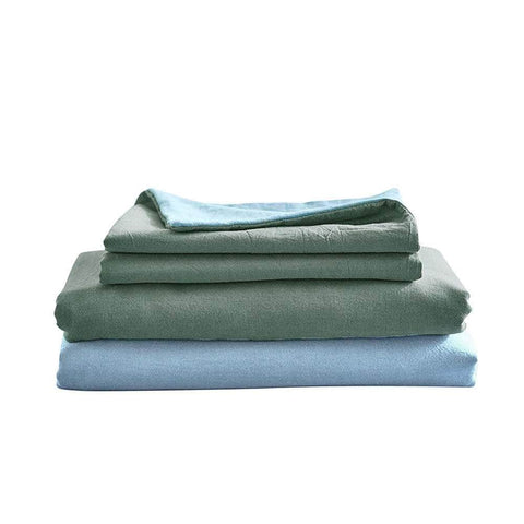 Cotton Bed Sheets Set Single Cover Pillow Case Grey Blue