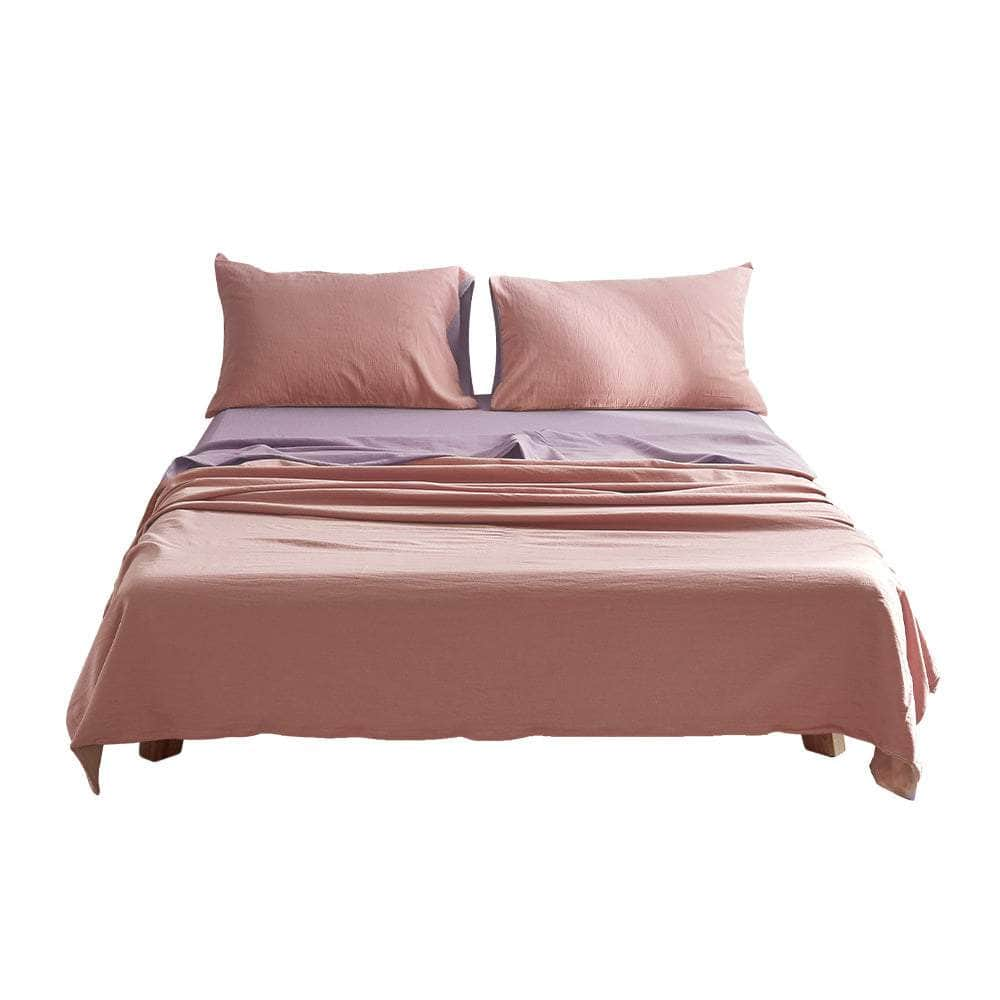 Cotton Bed Sheets Set Single Cover Pillow Case Pink Purple