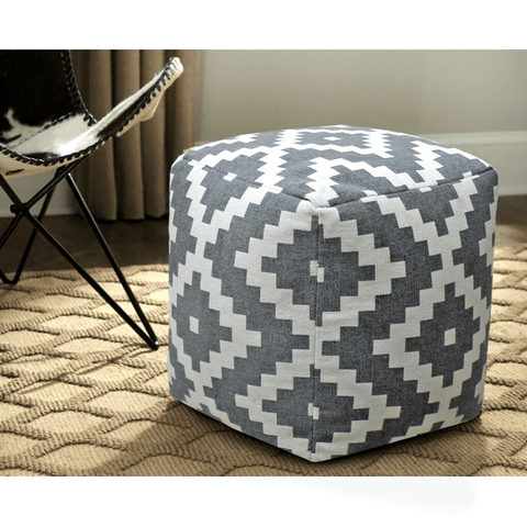 Cotton Printed Footstool: Vintage Geometric Pouf Ottoman Pouffe Cover