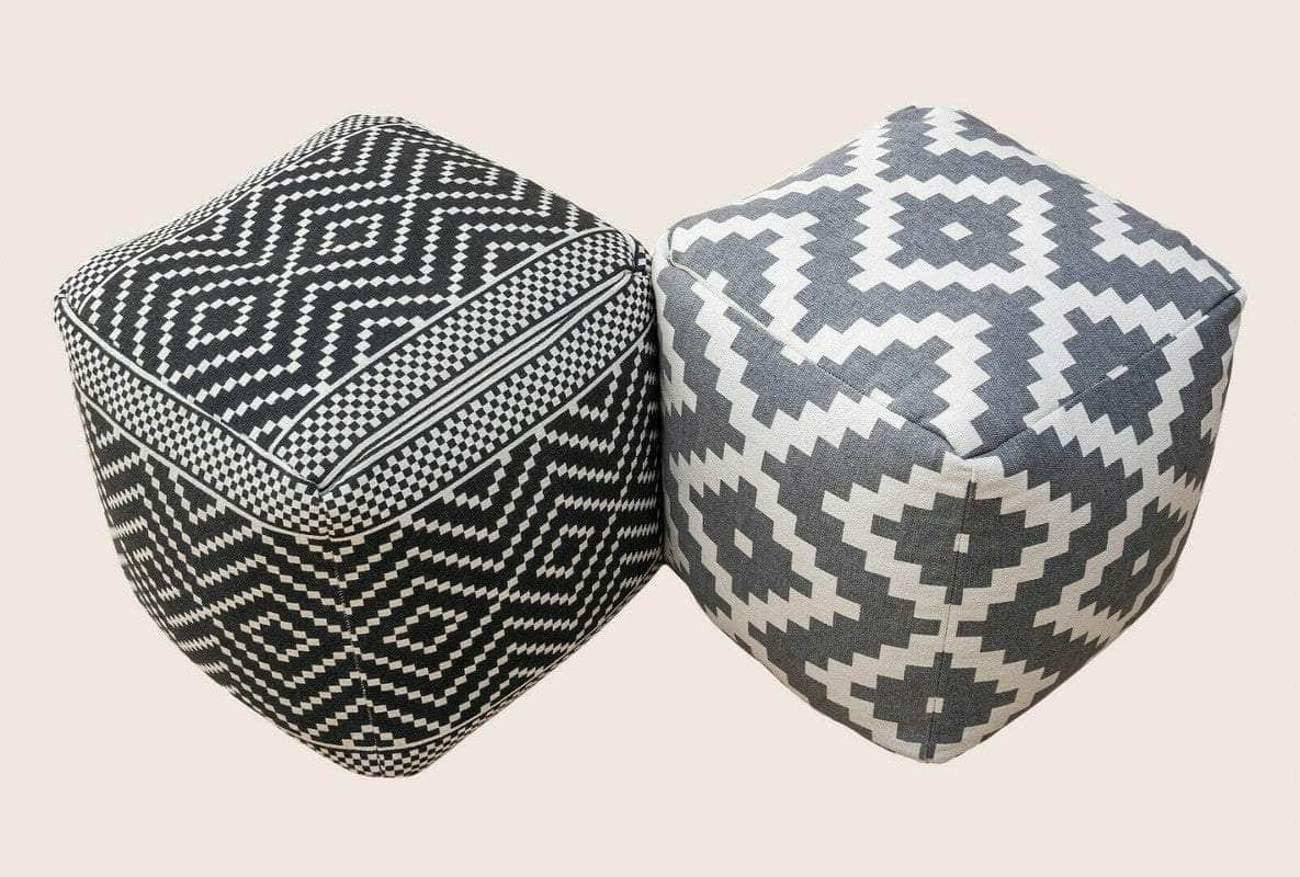 Cotton Printed Footstool: Vintage Geometric Pouf Ottoman Pouffe Cover