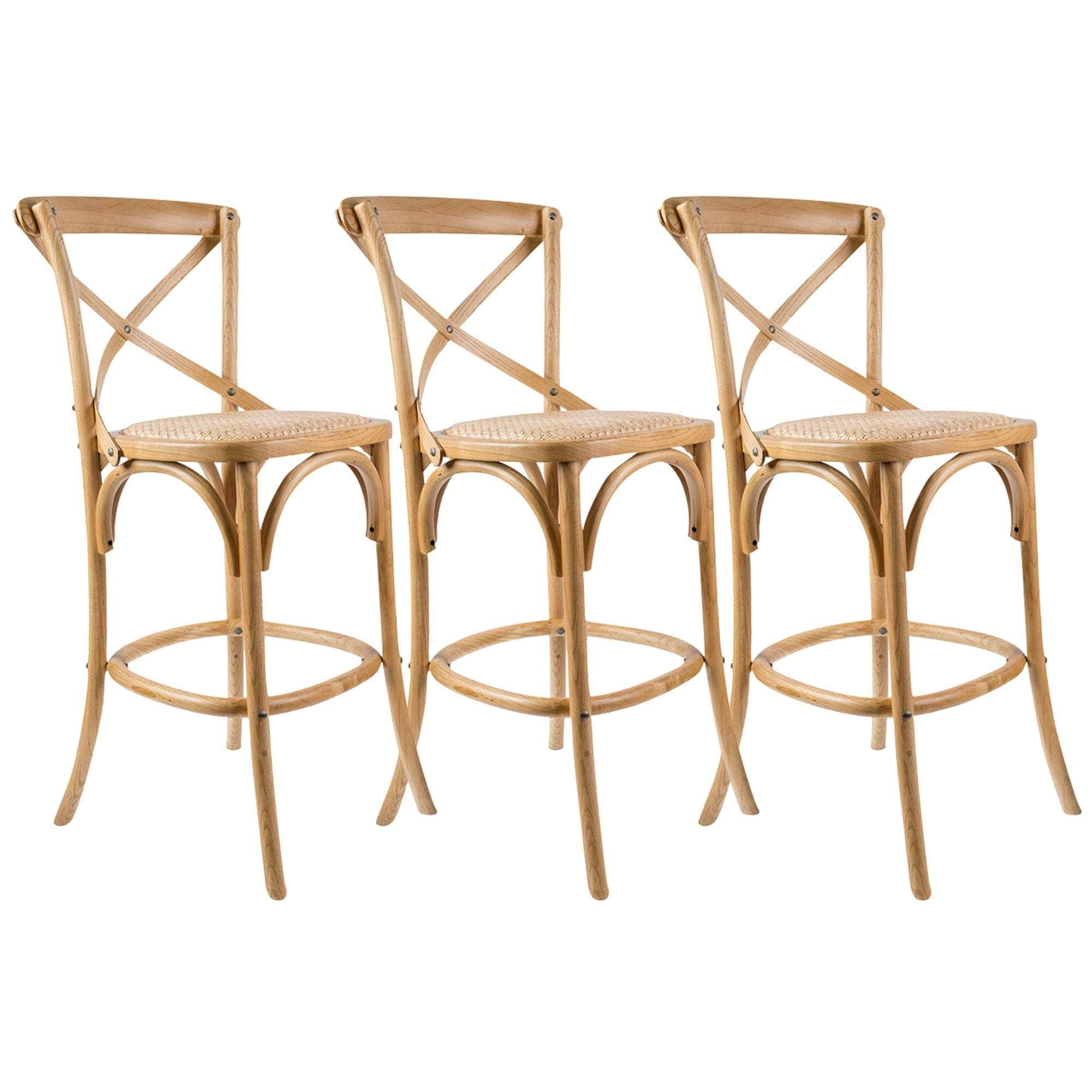 Crossback Bar Stools Dining Chair Solid Birch Timber Rattan