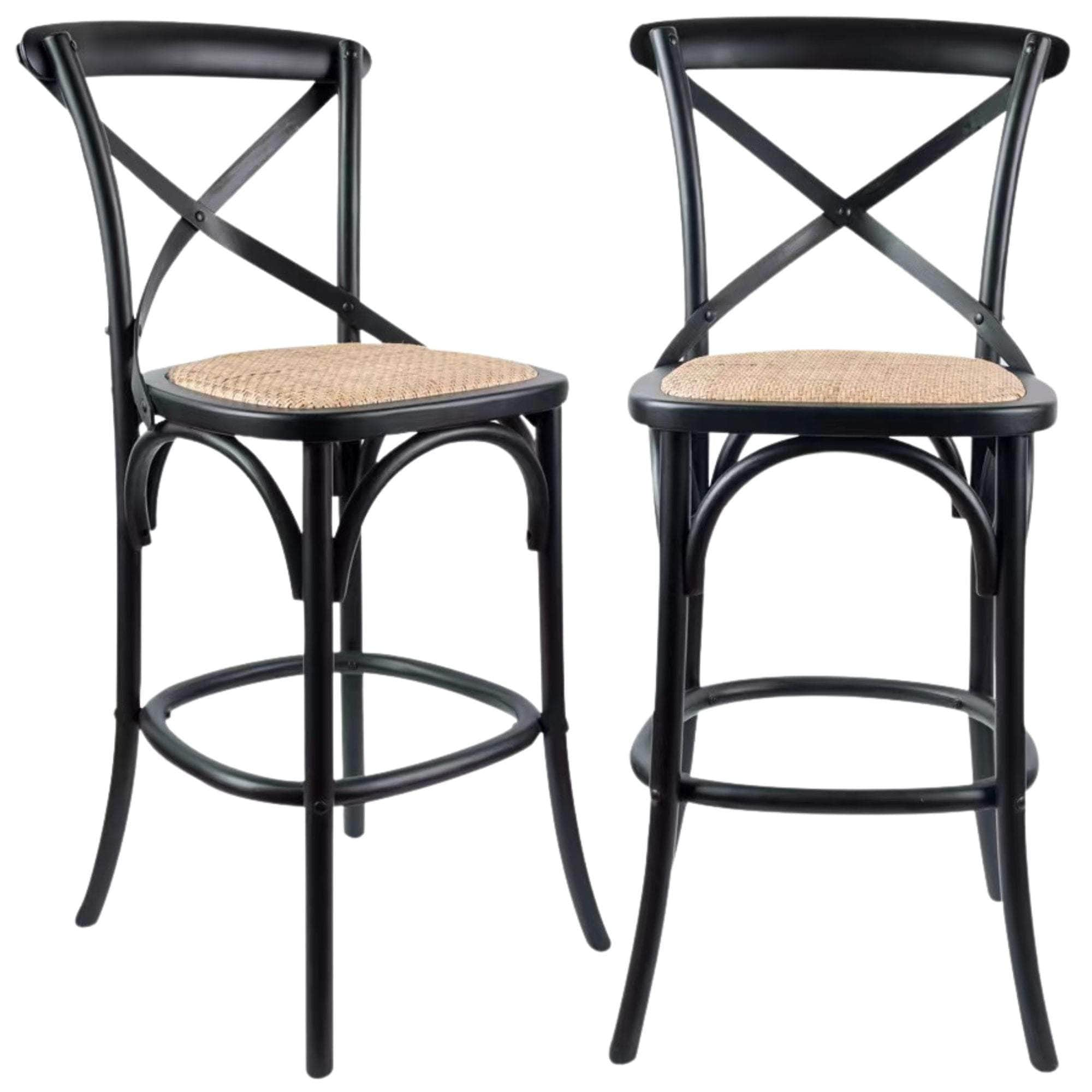 Crossback Bar Stools Dining Chair Solid Birch Timber Rattan