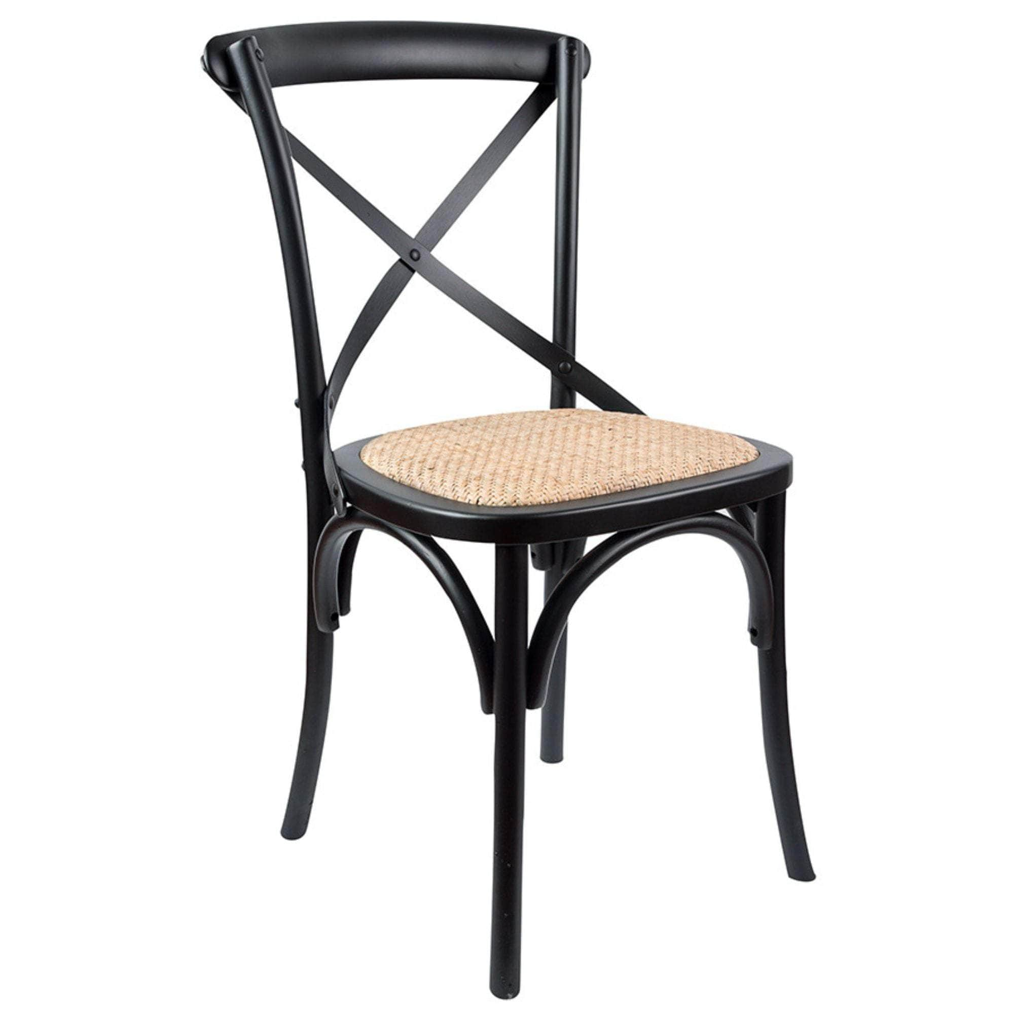 Crossback Dining Chair Set Of 2 Solid Birch Timber Wood Ratan Seat - Black