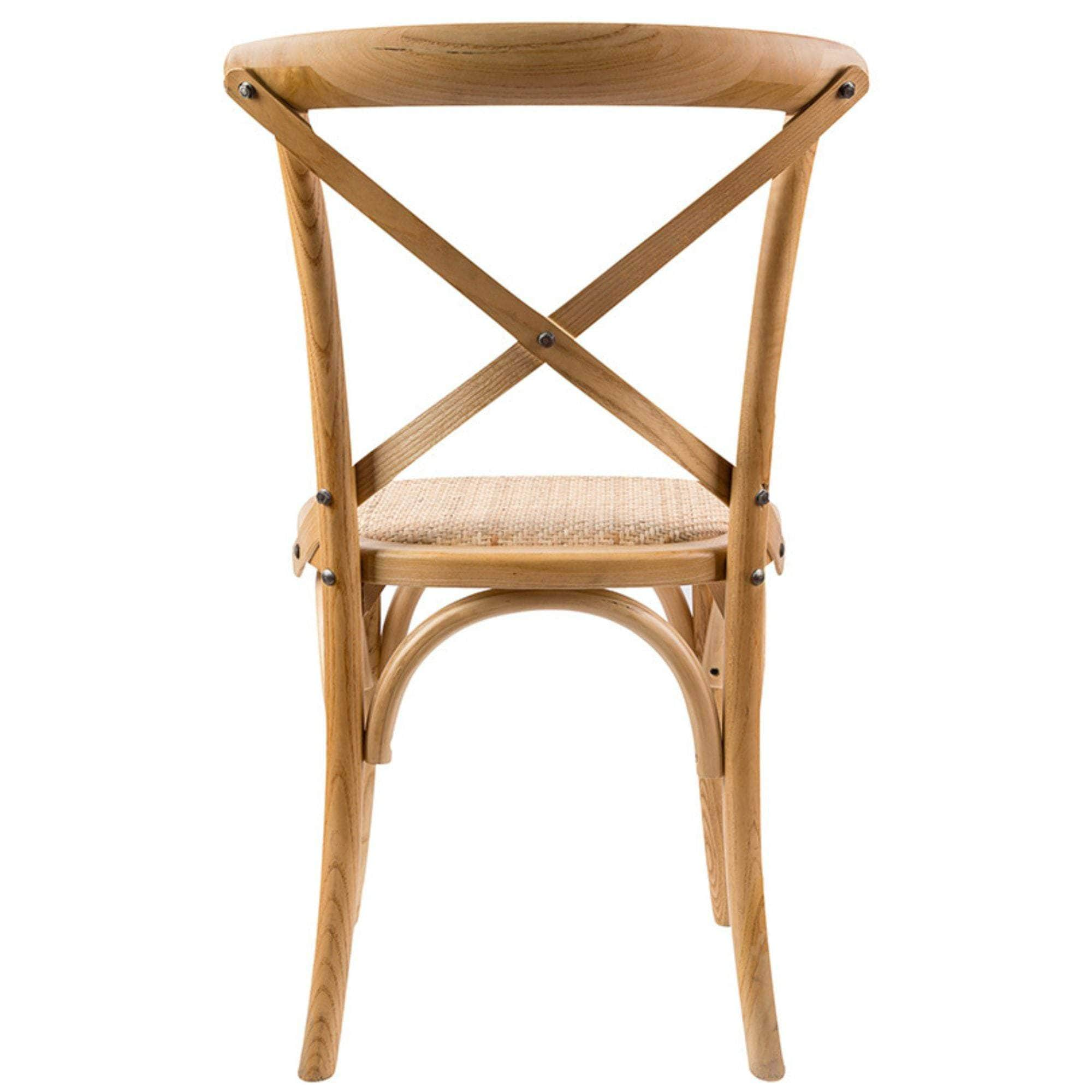 Crossback Dining Chair Set Of 2 Solid Birch Timber Wood Ratan Seat - Oak