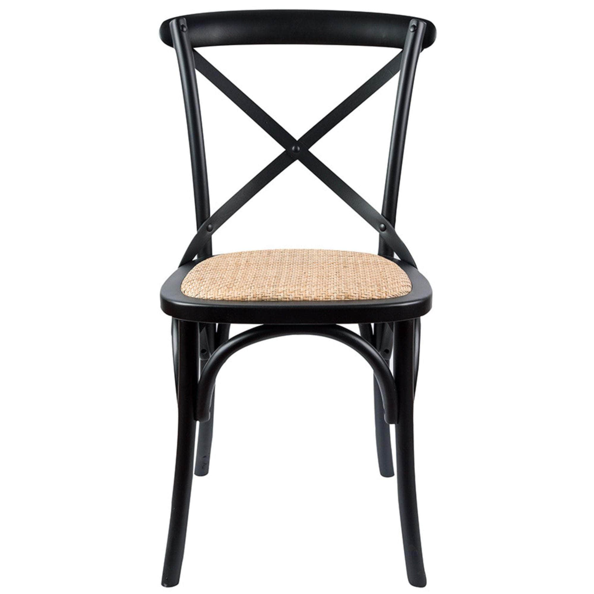 Crossback Dining Chair Set Of 4 Solid Birch Timber Wood Ratan Seat - Black