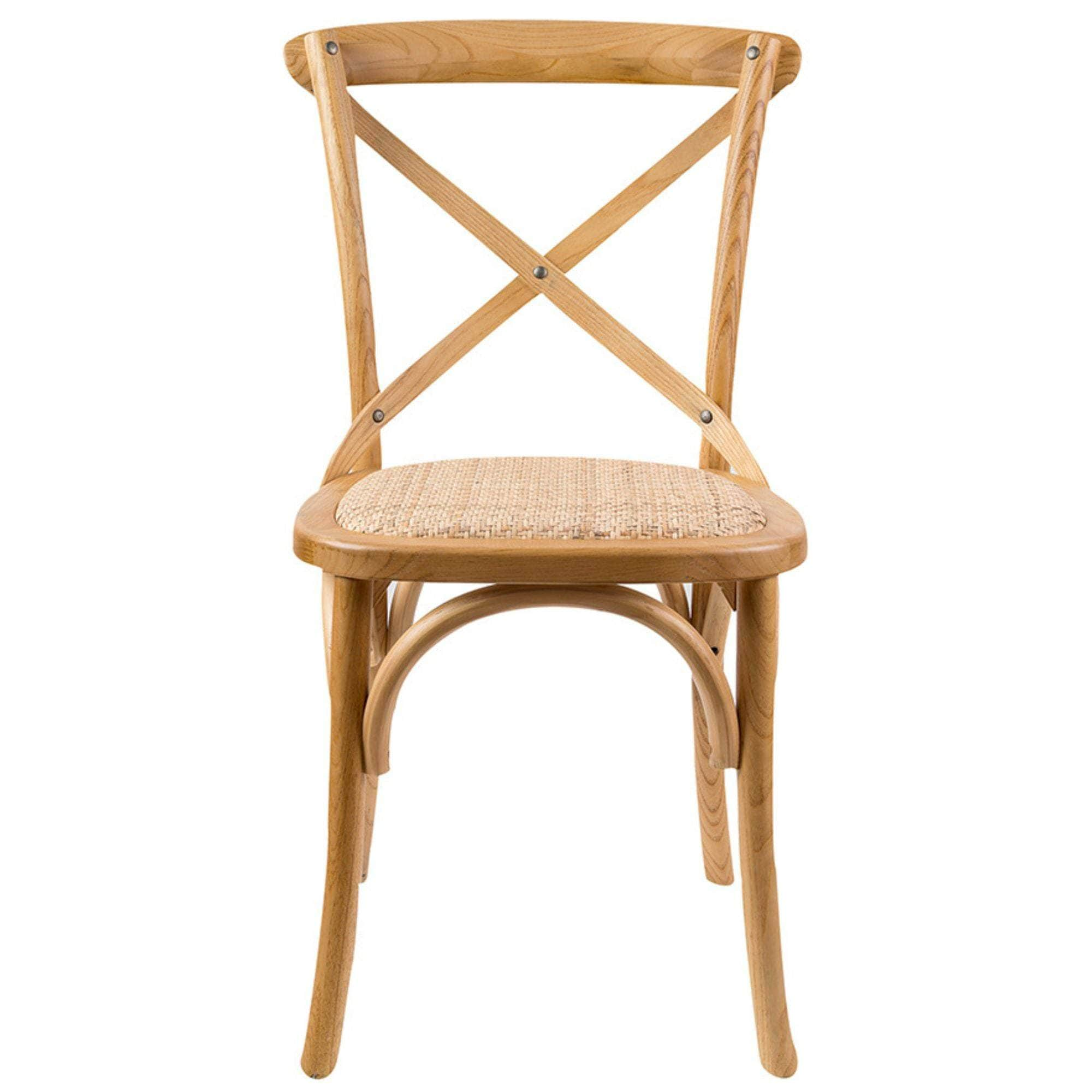 Crossback Dining Chair Set Of 4 Solid Birch Timber Wood Ratan Seat - Oak