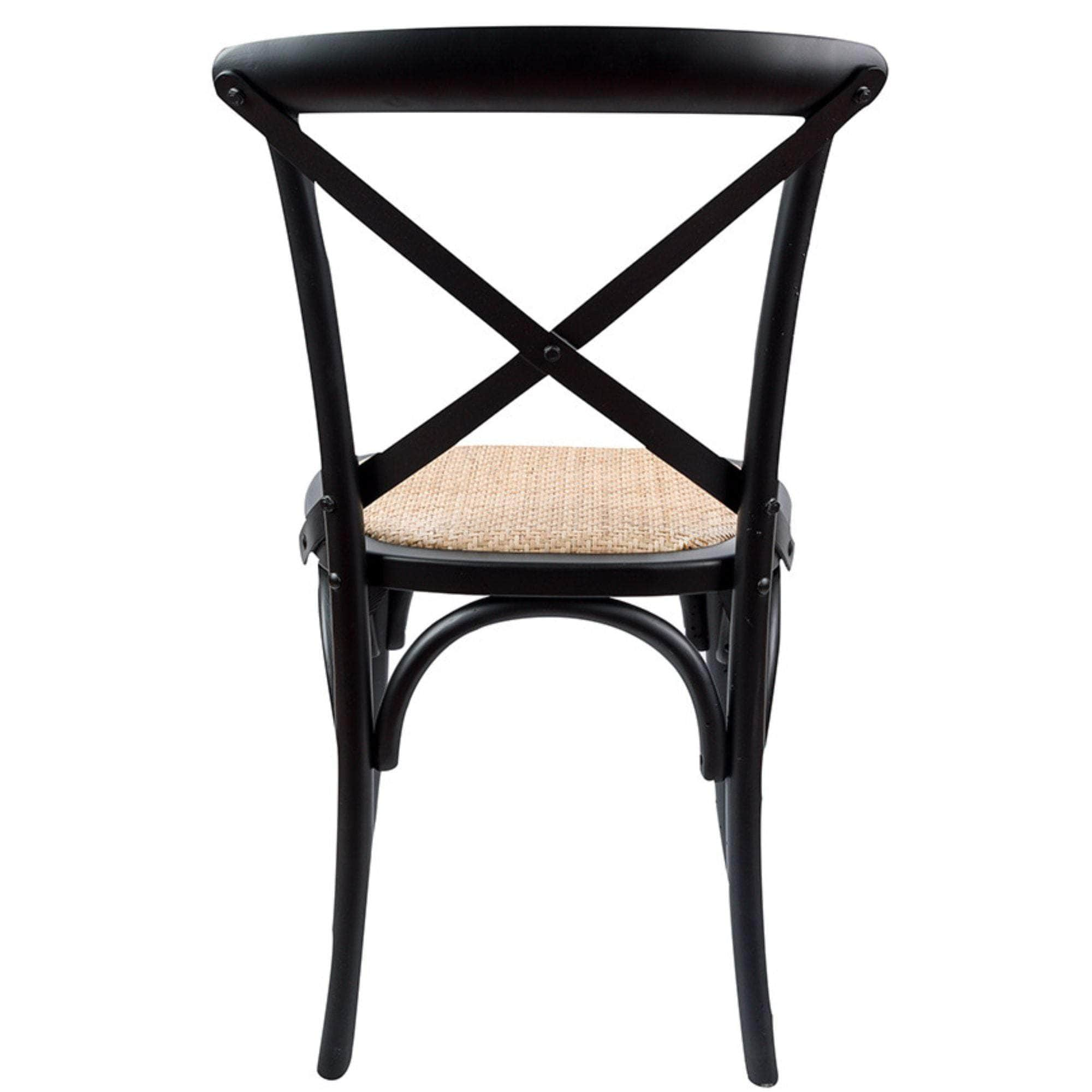 Crossback Dining Chair Set Of 6 Solid Birch Timber Wood Ratan Seat - Black