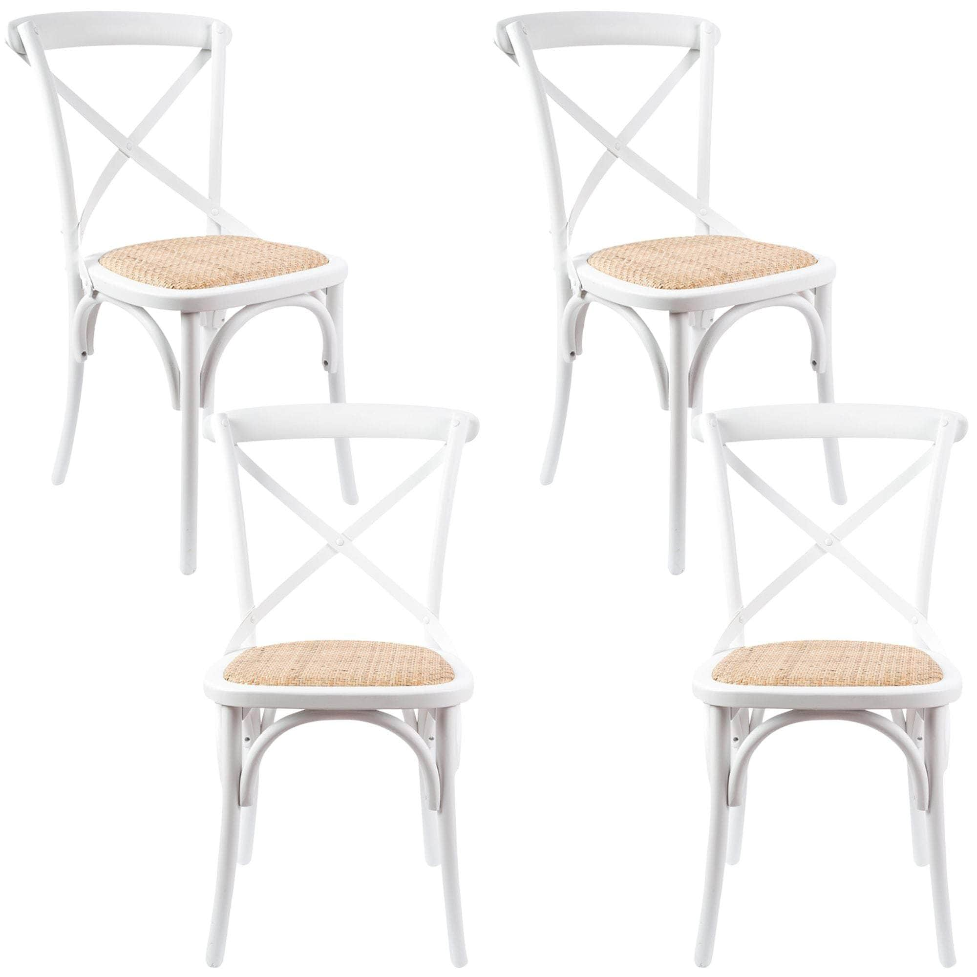 Crossback Dining Chair Solid Birch Timber Wood Ratan - White