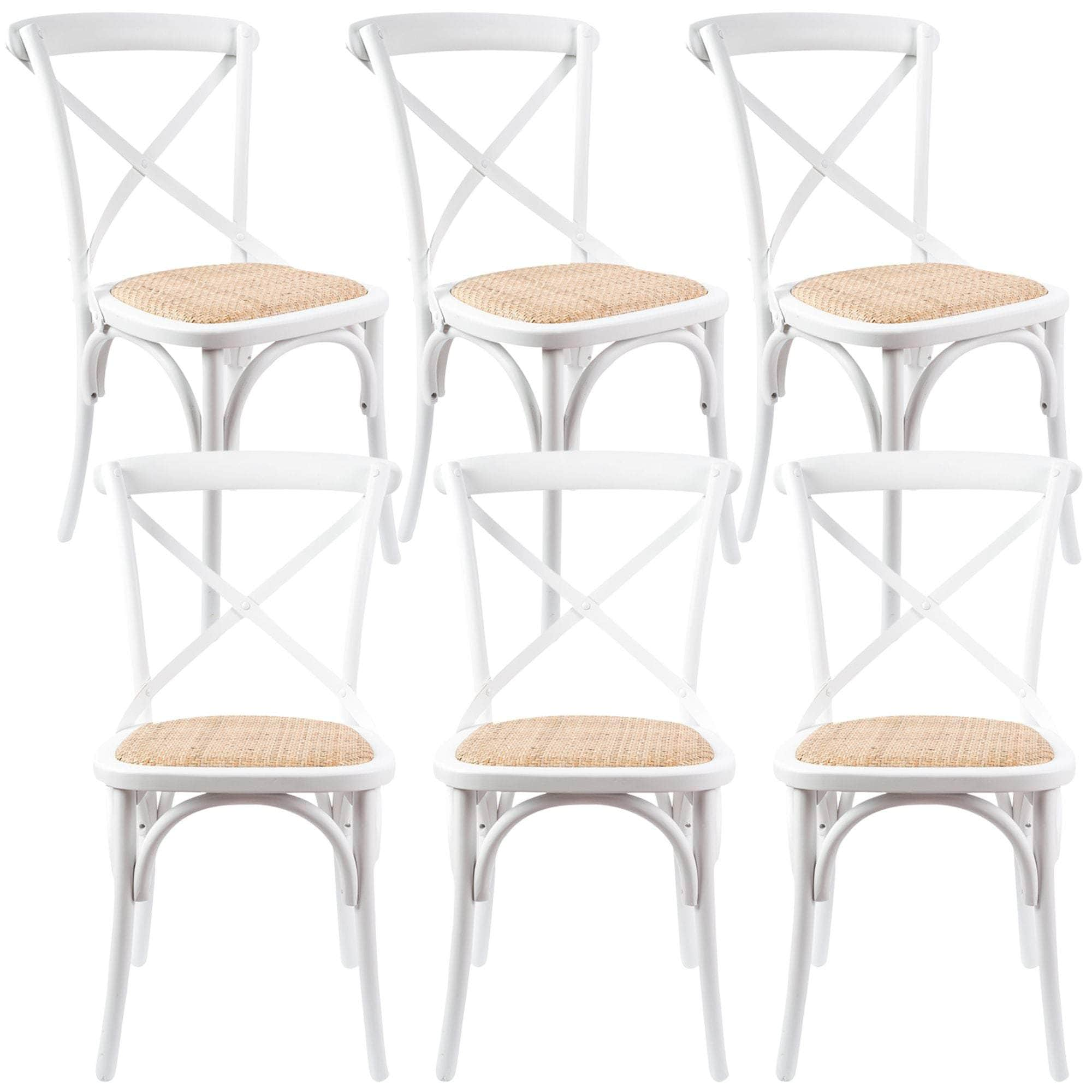 Crossback Dining Chair Solid Birch Timber Wood Ratan - White