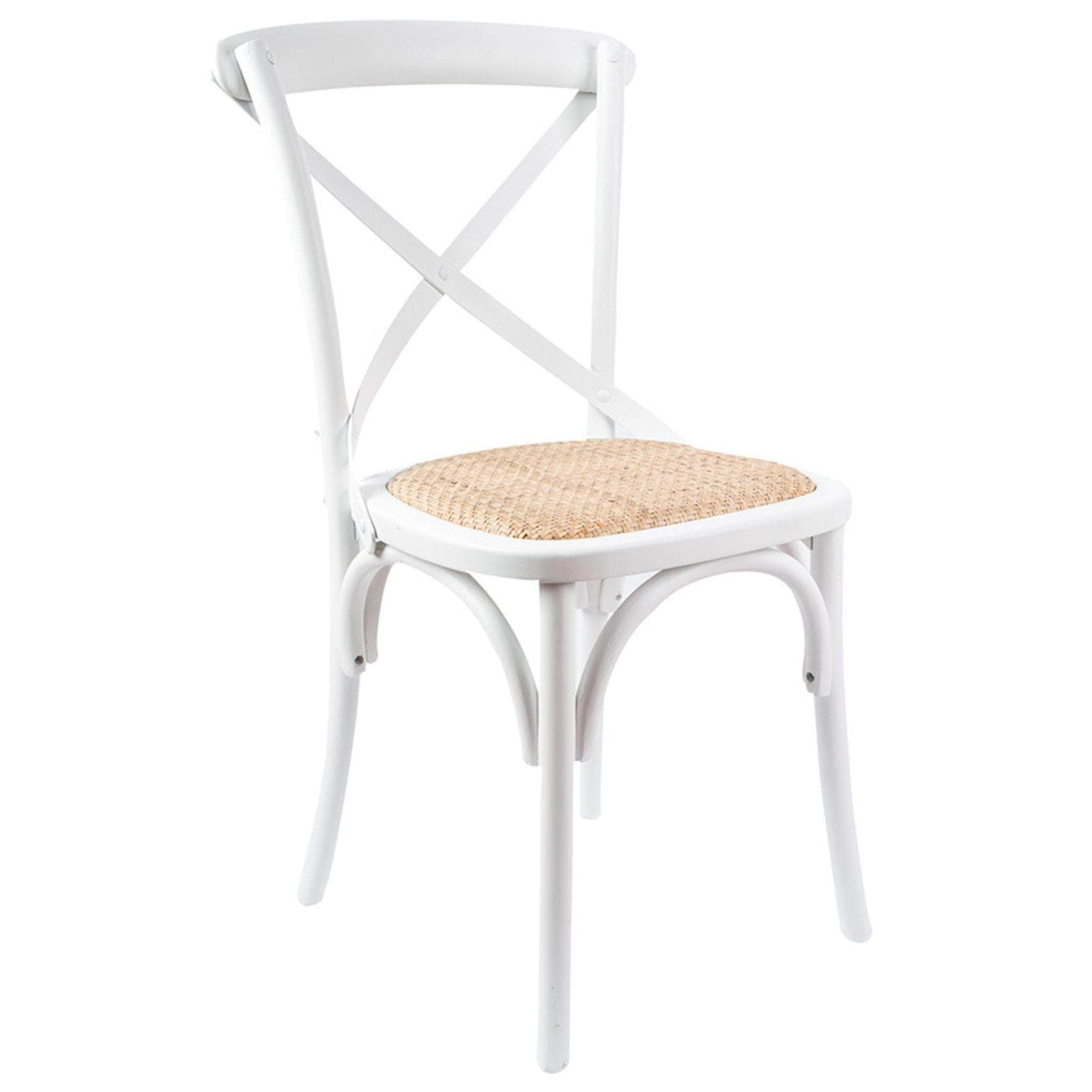 Crossback Dining Chair Solid Birch Timber Wood Ratan - White