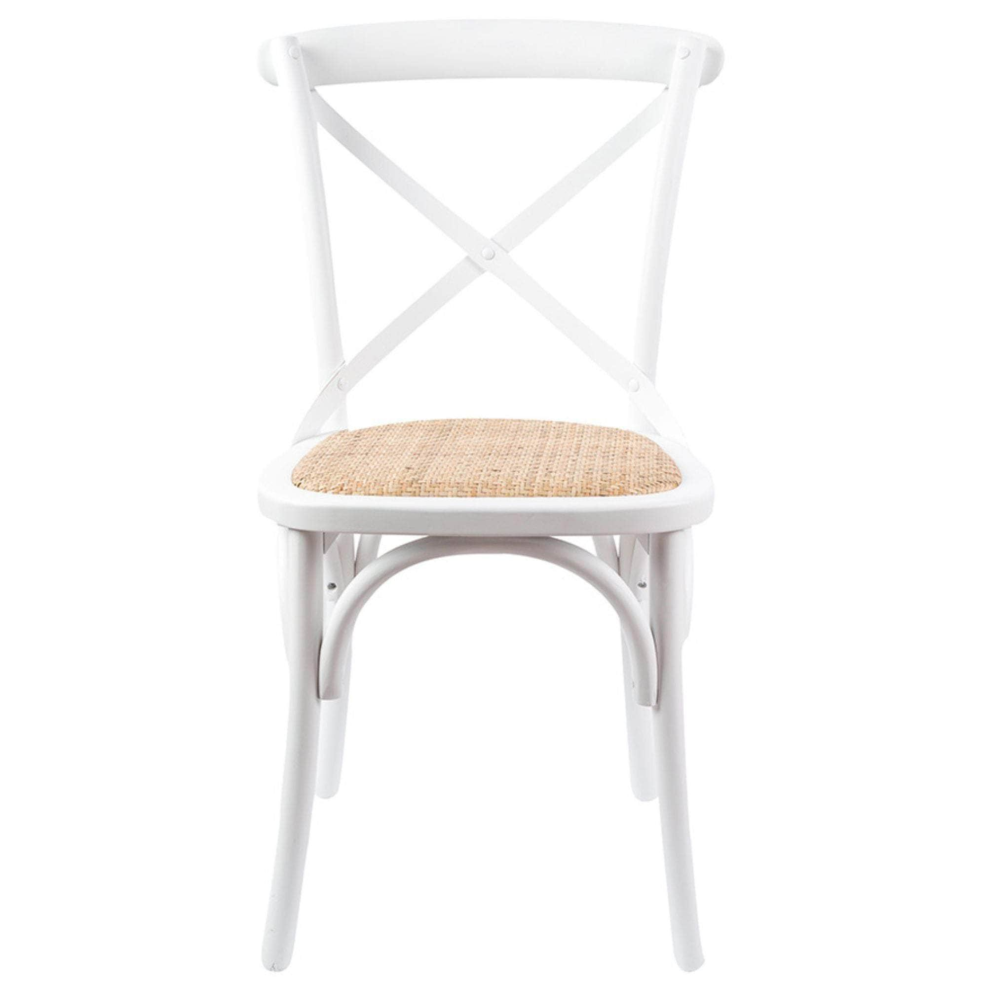 Crossback Dining Chair Solid Birch Timber Wood Ratan - White