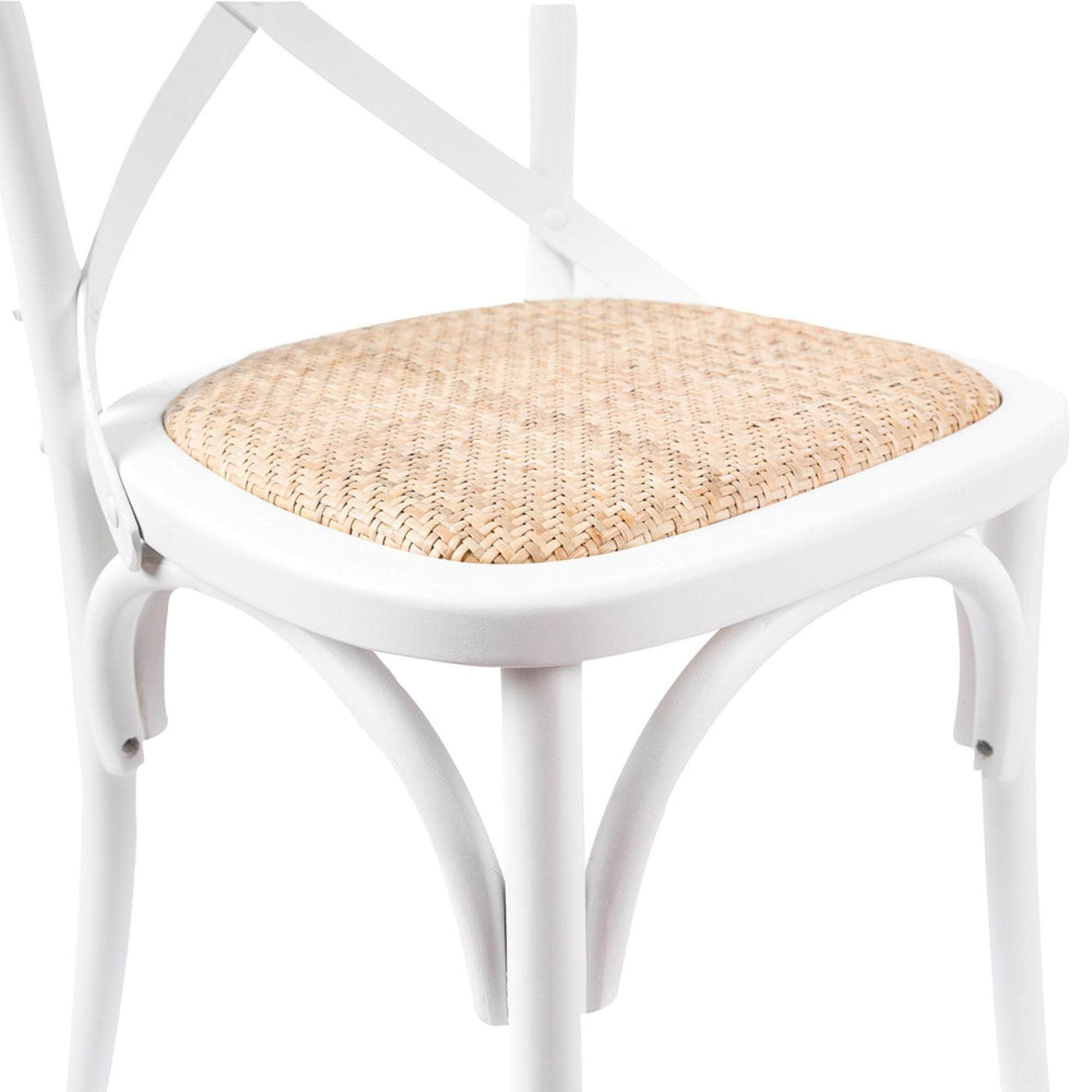 Crossback Dining Chair Solid Birch Timber Wood Ratan - White