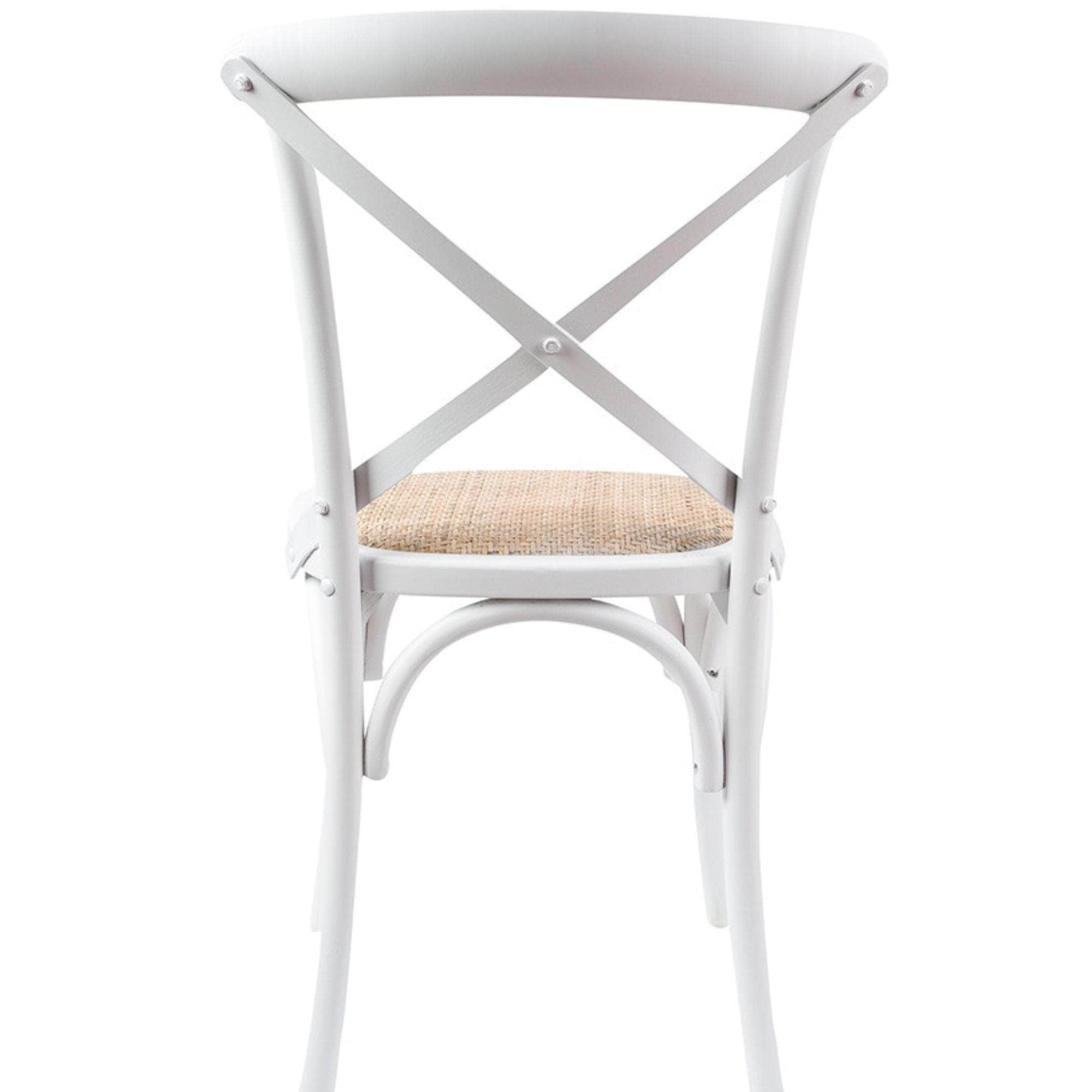 Crossback Dining Chair Solid Birch Timber Wood Ratan - White