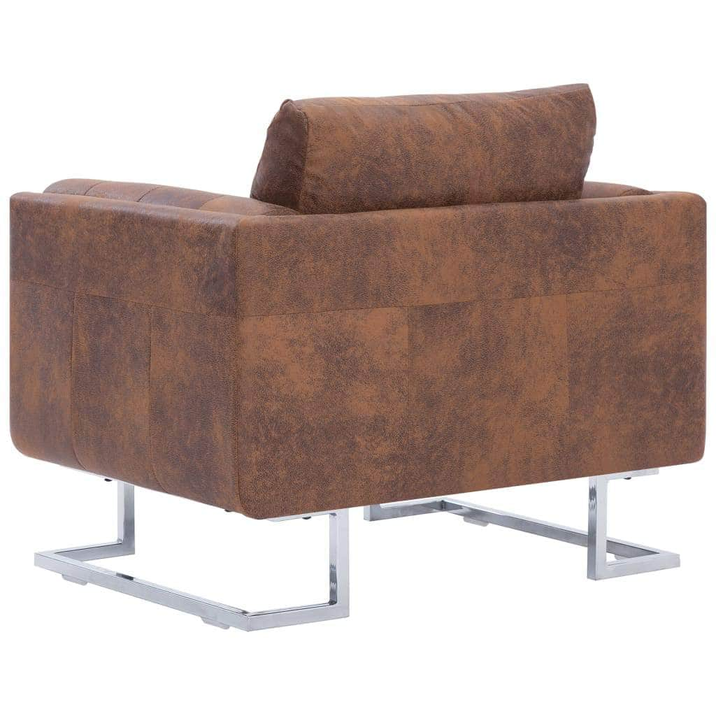 Cube Armchair Brown Suede Leather