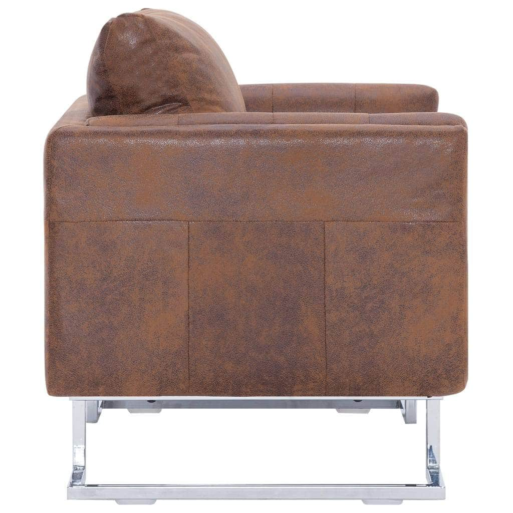 Cube Armchair Brown Suede Leather