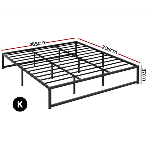 D/K/Q Size Metal Platform Bed Frame with Mattress - Black