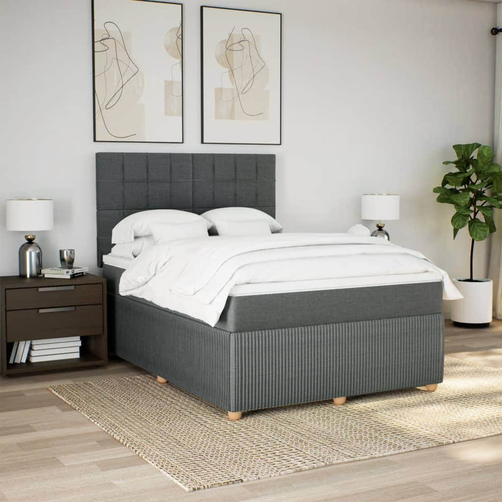 Dark Grey Queen Box Spring Bed with Mattress for Ultimate Comfort and Elegant