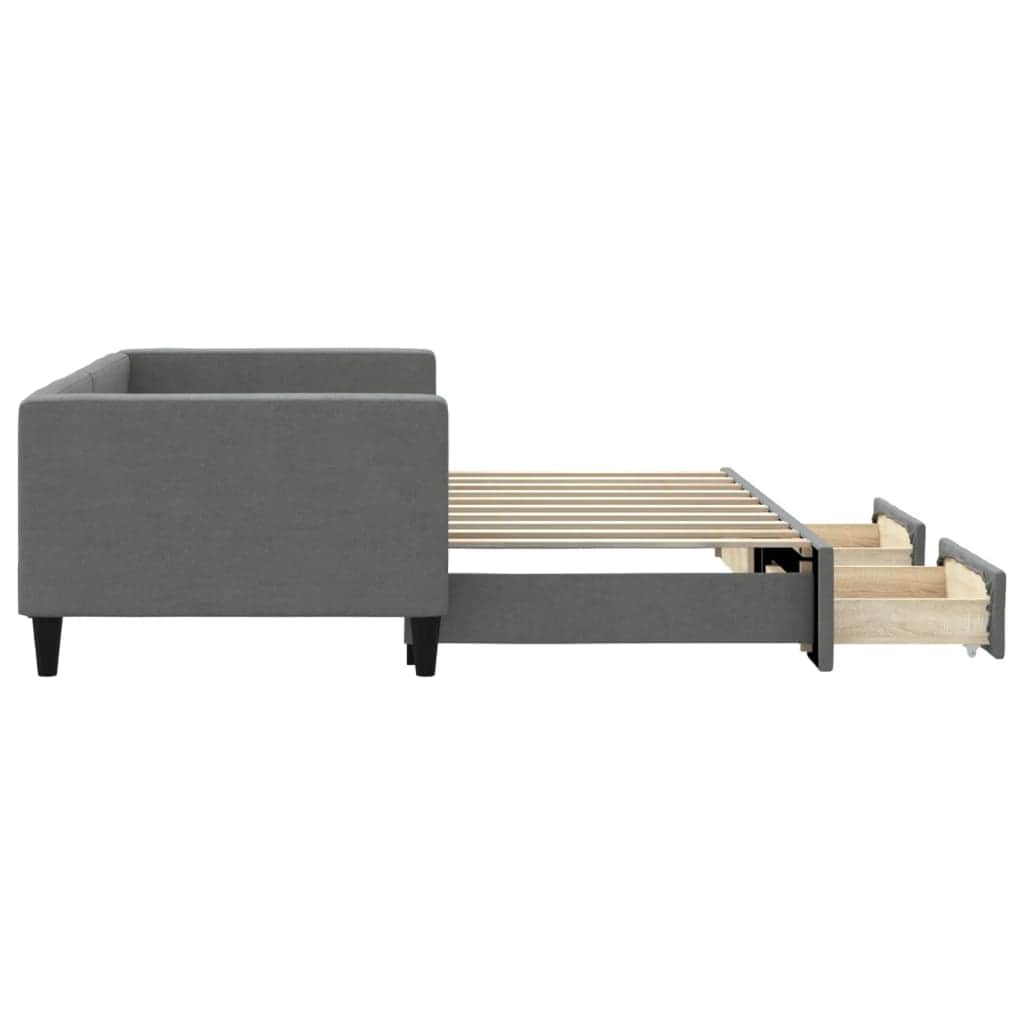 Daybed with Trundle and Drawers Dark Grey Fabric