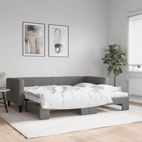 Daybed with Trundle and Drawers Dark Grey Fabric