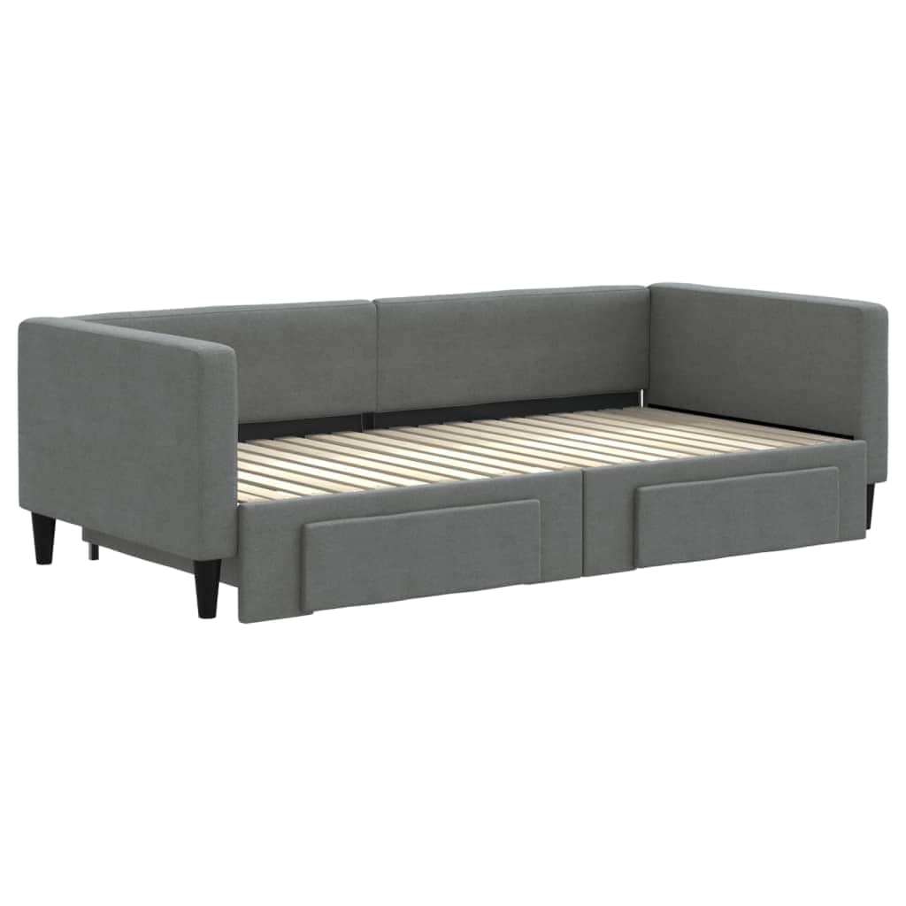 Daybed with Trundle and Drawers Dark Grey Fabric