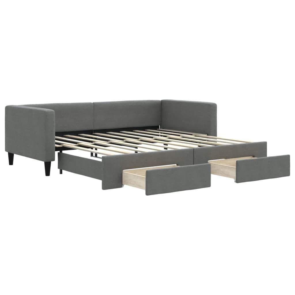 Daybed with Trundle and Drawers Dark Grey Fabric