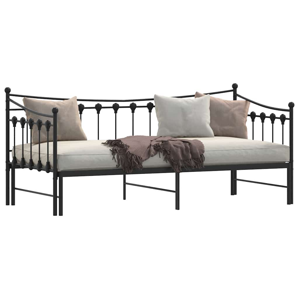 Daybed with Trundle without Mattress Black Single - Metal