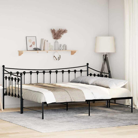 Daybed with Trundle without Mattress Black Single - Metal