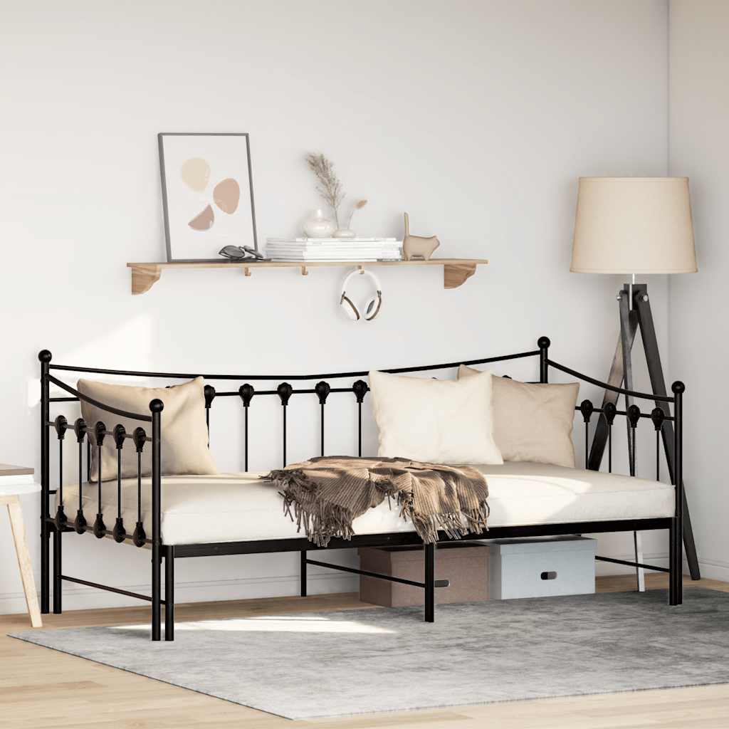 Daybed with Trundle without Mattress Black Single - Metal