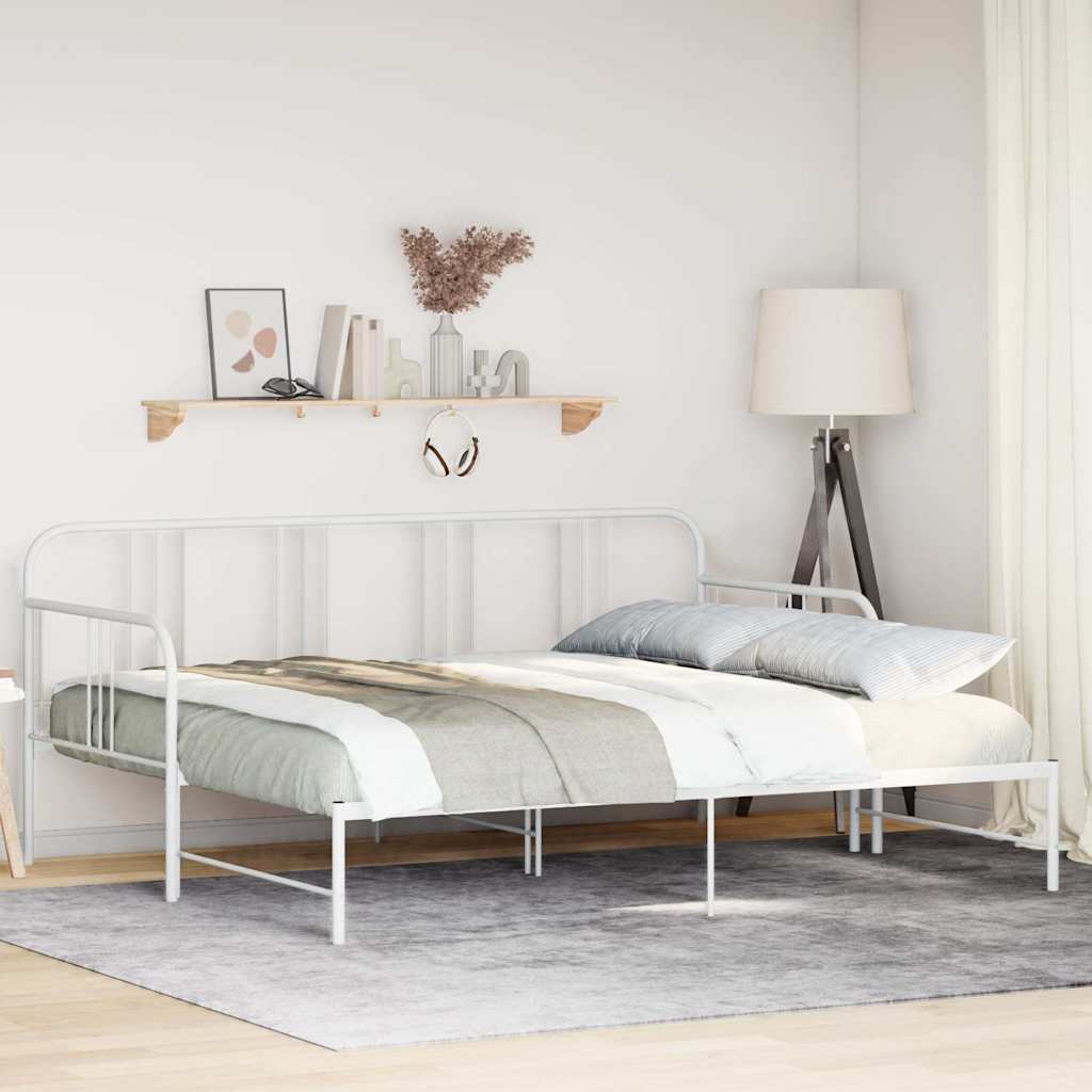 Daybed with Trundle without Mattress White Single Metal