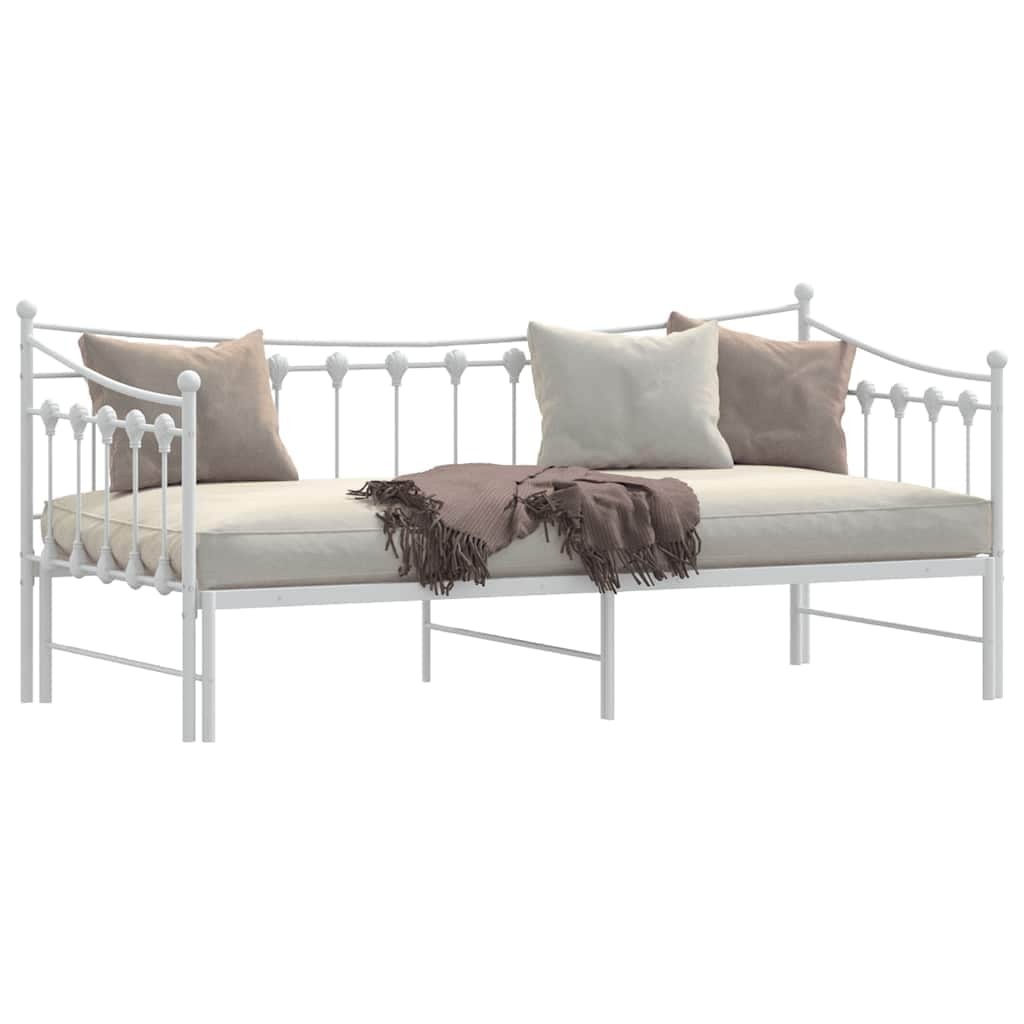 Daybed with Trundle without Mattress White Single Metal