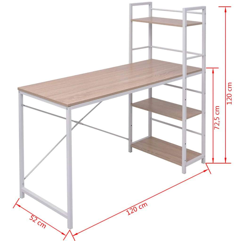 Desk with 4-Tier Bookcase Oak