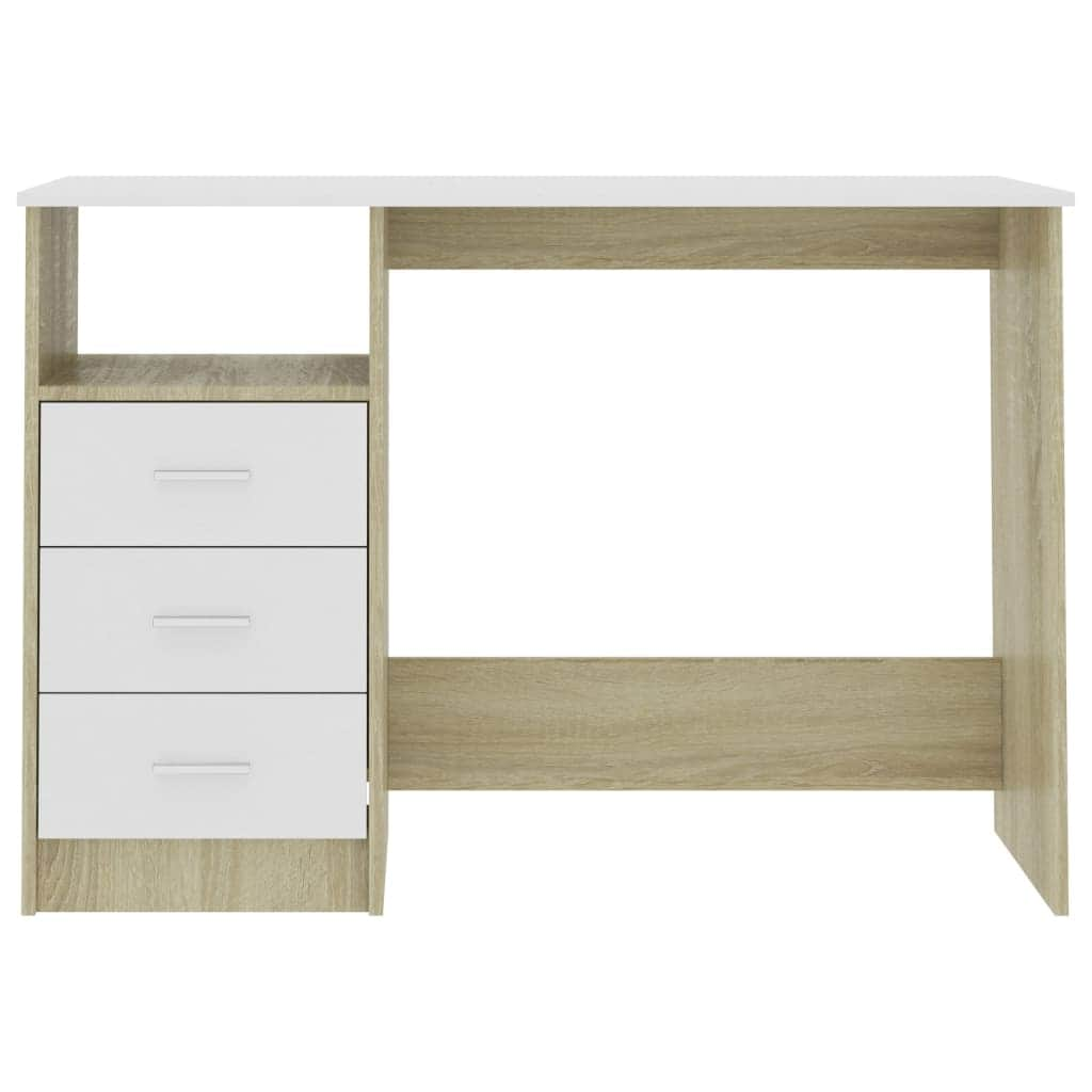 Desk with Drawers White and Sonoma Oak  Chipboard