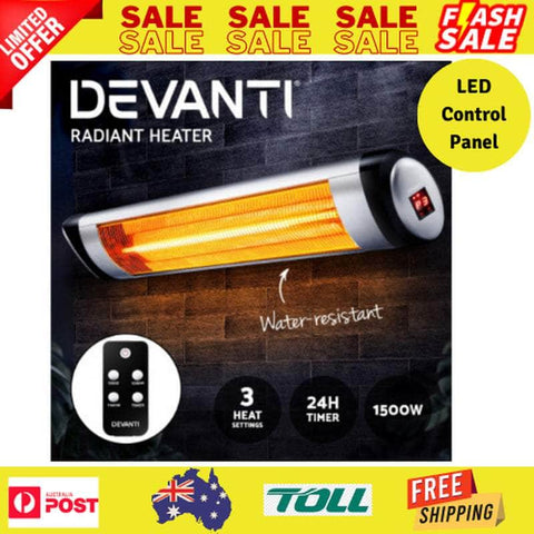 Devanti Electric Radiant Strip Heater Indoor Outdoor Patio Remote Control 1500W