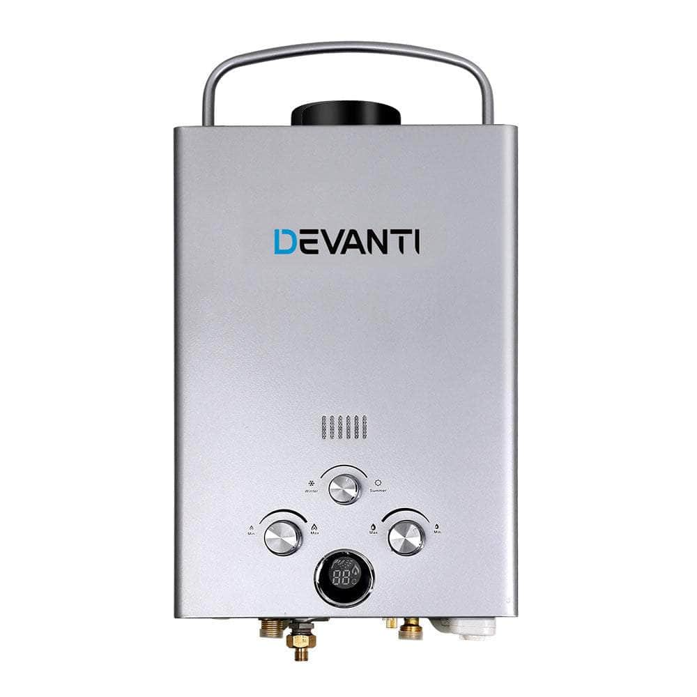 DEVANTi Outdoor Portable Gas Hot Water Heater Shower Camping LPG Caravan Pump Silver