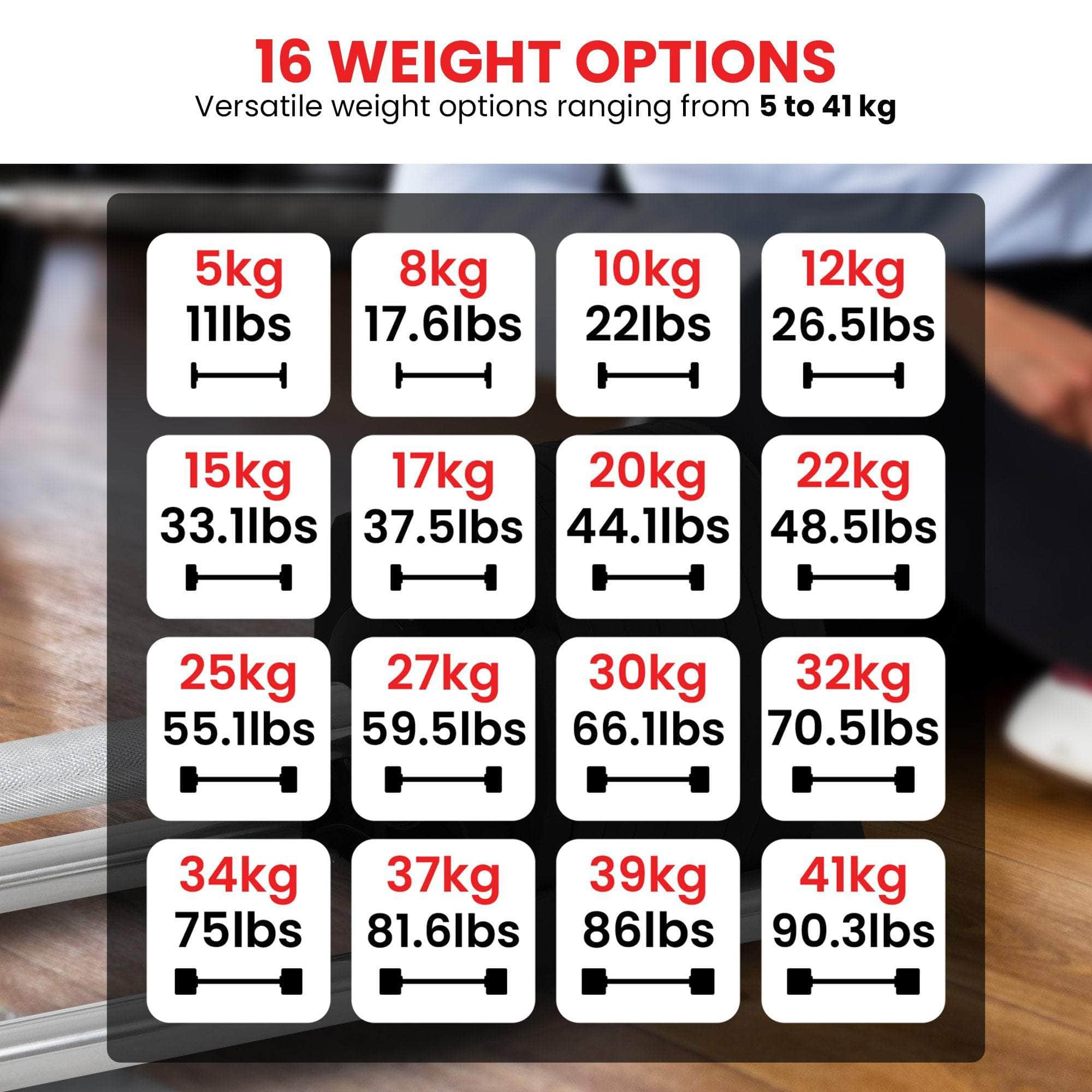 Dial-Up Adjustable Barbell with 41KG Weight Capacity