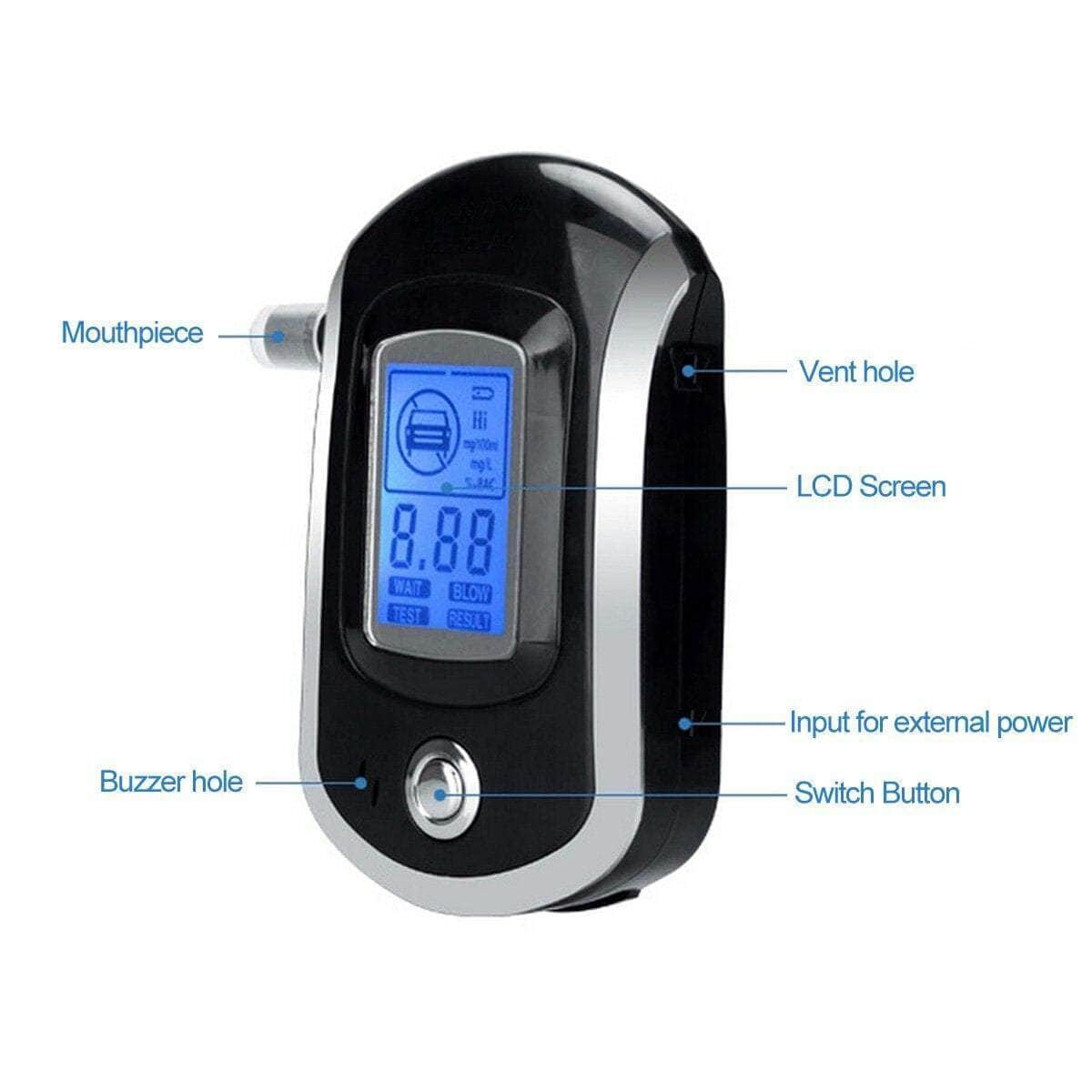 Digital Breath Alcohol Breathalyser Alcohol Breath Tester LCD with 5 Mouthpieces