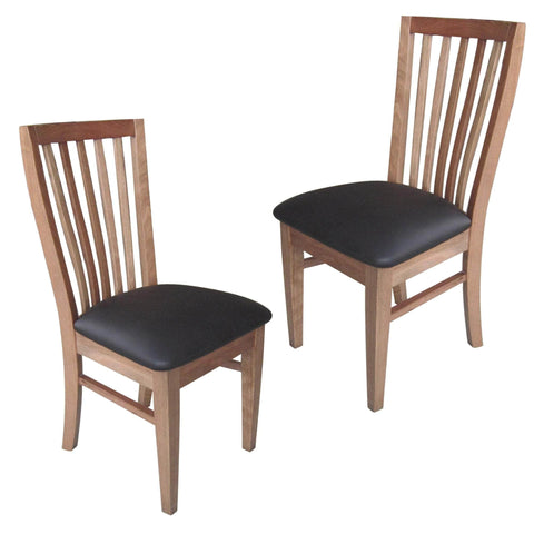 Dining Chair Pu Leather Seat Slat Back Solid Oak Timber Wood