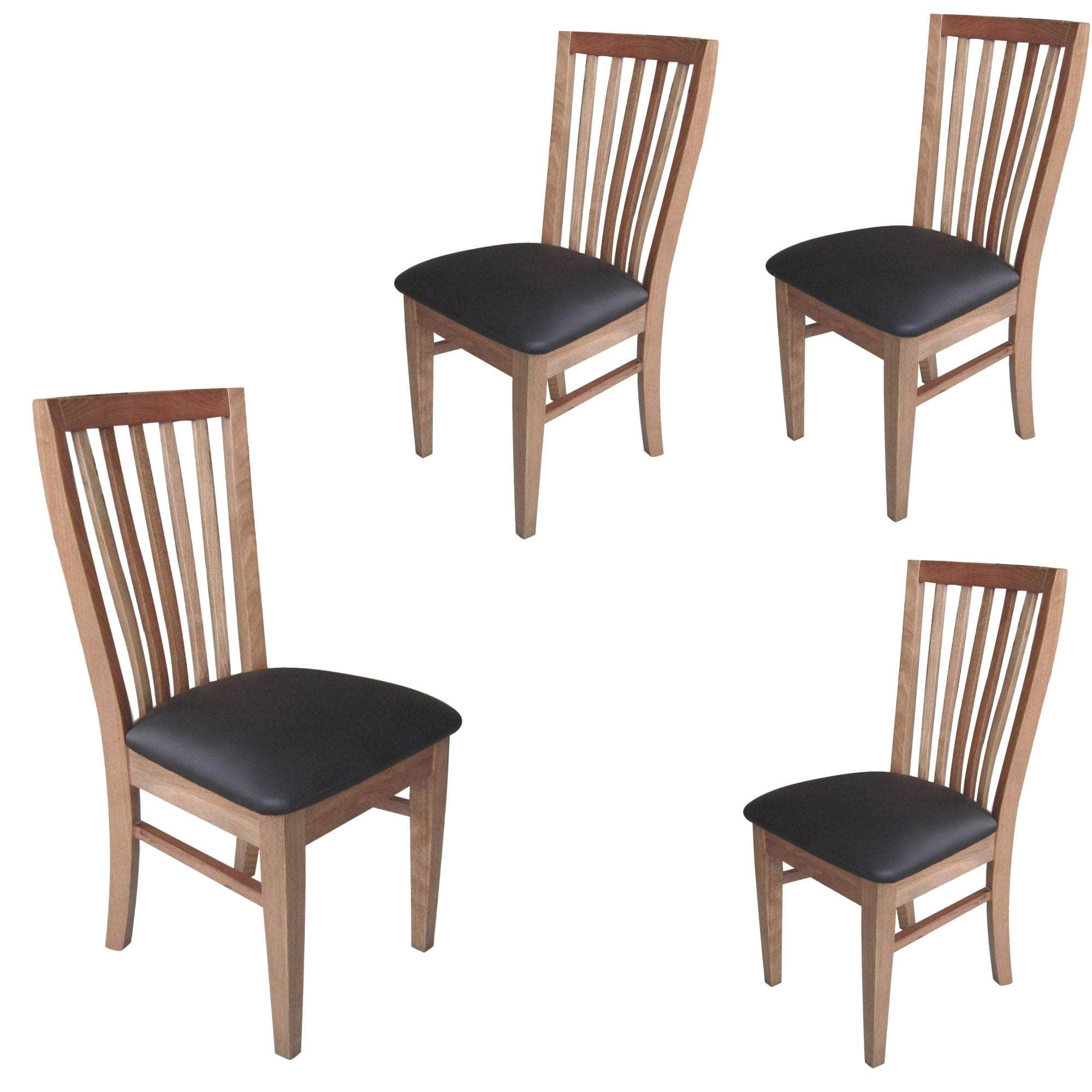 Dining Chair Pu Leather Seat Slat Back Solid Oak Timber Wood