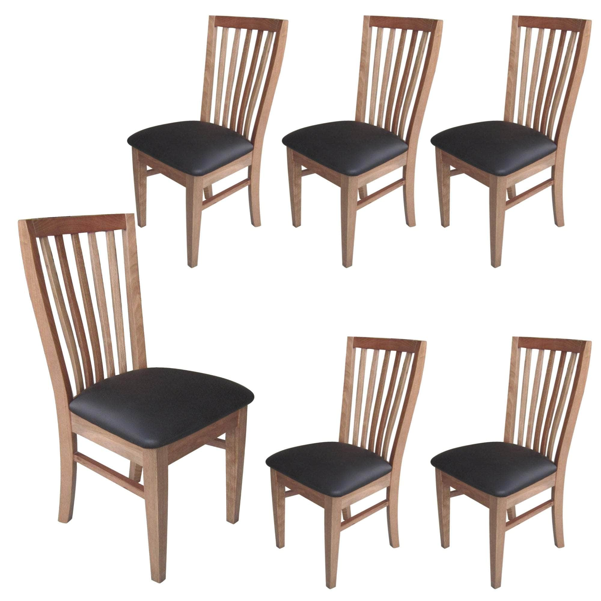 Dining Chair Pu Leather Seat Slat Back Solid Oak Timber Wood