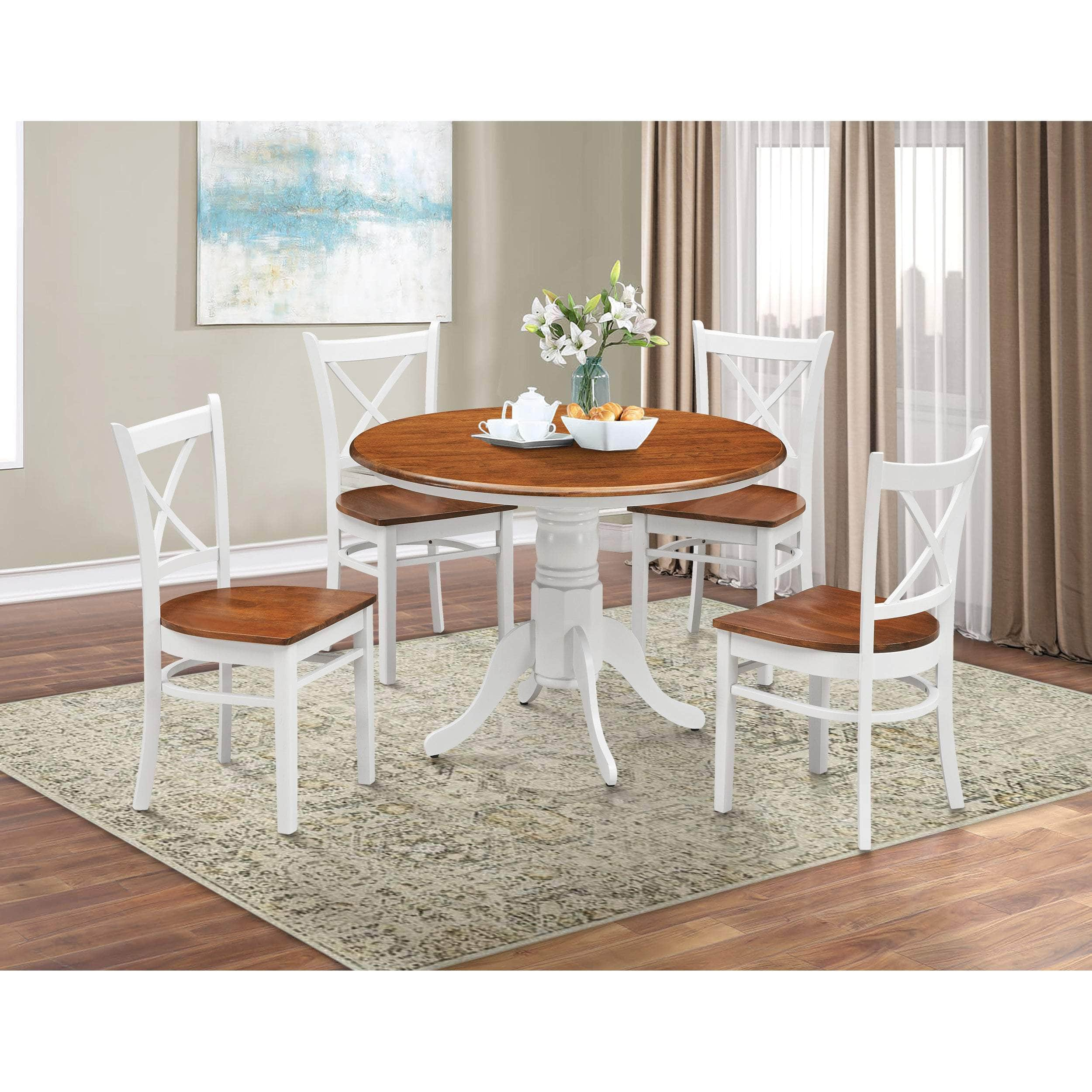 Dining Chair Set Of 2 Crossback Solid Rubber Wood Furniture - White Oak