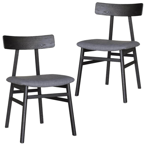 Dining Chair Set Of 2 Solid Oak Wood Fabric Seat Furniture - Black